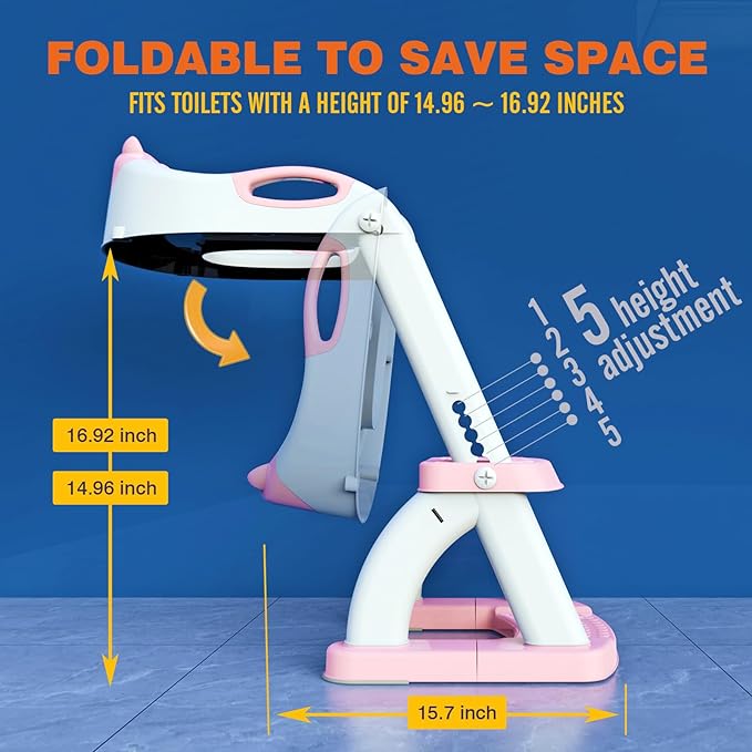 Potty Training Seat, SKYROKU Upgrade Toddler Toilet Seat for Kids Boys Girls, 2 in 1 Potty Training Toilet, Splash Guard Anti-Slip Pad Step Stool,New Sector-Shape Stabilized Base (8899+Pink)