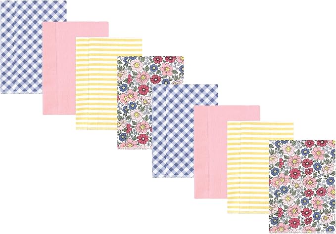 Hudson Baby Cotton Poly Flannel Burp Cloths Multipack, Pink Blue Pretty Floral 8-Pack, One Size