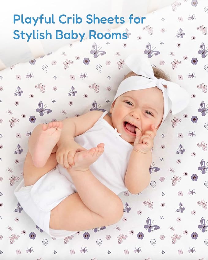 Crib Sheets 2 Pack, Fitted Crib Sheet for Standard Crib Mattress 28x52x9, Ultra Soft Jersey Knit, Breathable Stretchy Deep Pocket, Snug Fit Stays Put, Baby Crib Mattress Sheet