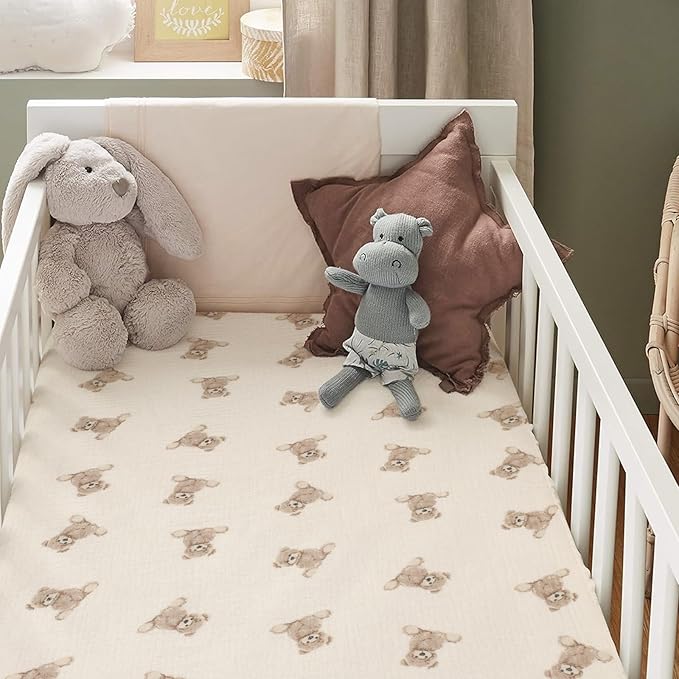 100% Organic Cotton 52x28 Inches Muslin Crib Sheets Fitted Crib Mattress Sheet for Baby Girls & Boys, Soft Boho Neutral Toddler Bedding Bed Sheets Fits Well Standard Size Crib Mattress 28x52 Inches
