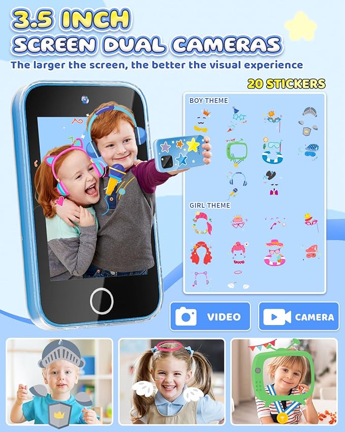 Kids Smart Phone for Boys, Upgraded 3.5'' Touchscreen Phone for Kids Age 3-8, Christmas Birthday Gifts, Dual Camera Music Player Puzzle Games, Learning Toy for 3 4 5 6 7 8 Year Old Boys