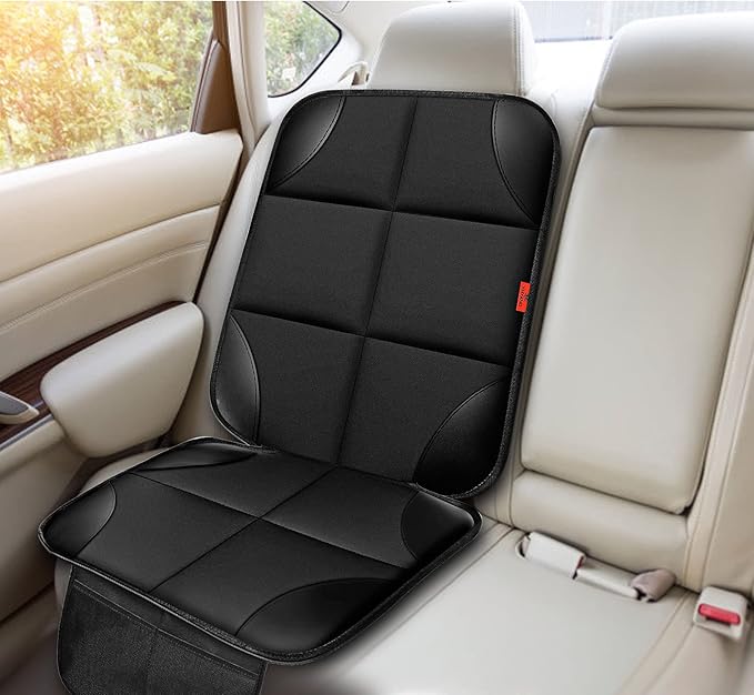 Car Seat Protector 1 Pack Car Seat Cushion Mat Thickest Padding,Waterproof 600D Fabric Car Seat Covers for Non-Slip Backing Mesh Pockets for Baby and Pet (Beige, 2 Pcs)