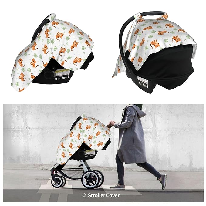 Tiger and Leafs Baby Car Seat Canopy Nursing Cover for Newborn Car Seat Breastfeeding Covers Blanket Newborn Shower Gift