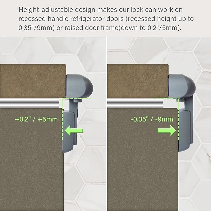 Fridge Lock for Kids, Refrigerator Lock Child Proof, Freezer Latches to Keep Door Closed, One Handed Operation, Strong Adhesive Tapes Included, Grey