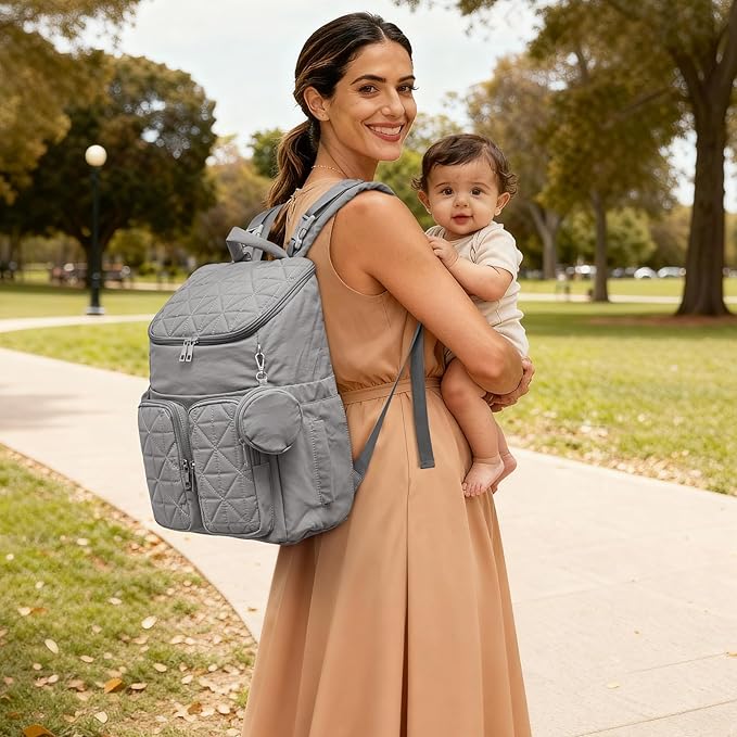 G4Free Diaper Bag Backpack for Moms Dads Travel Baby Bag with Pacifier Case & Insulated Pockets,Grey