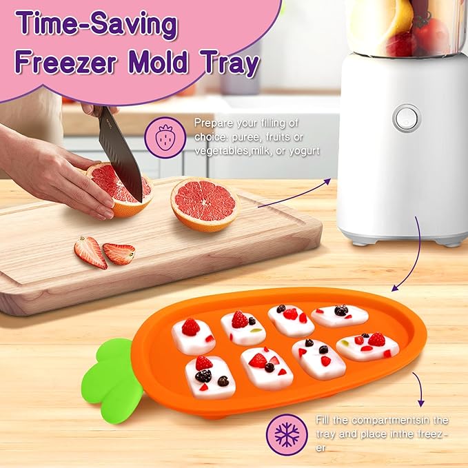 Baby Fruit Feeder with Ice Tray, BPA-Free Silicone Teether & Infant Feeding Set for 3-24 Months, Leak-Proof, Ergonomic Handle – Perfect for Puree, Yogurt & Frozen Snacks（Pink Yellow）