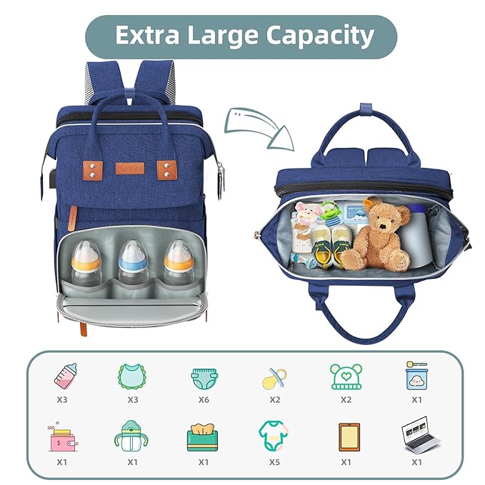 Diaper Bag Backpack with Changing Station, Large Diaper Bag, Multifunctional Diaper Bag, Blue