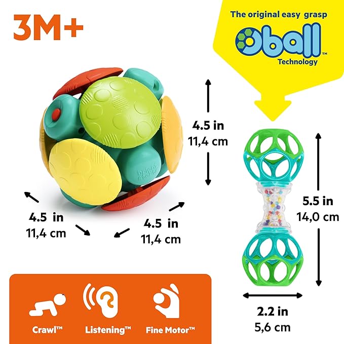 Bright Starts Wobble & Rattle Gift Set 2-PK Baby Toys, Rattles & Ball Toys, Crawl & Chase, Cause and Effect Learning, Unisex, 3-6 Months and Up