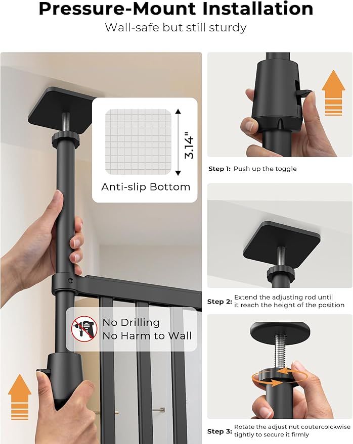 Extra Tall Cat Gate for Doorway: Sprouterie 74.8"-90.5" Pressure Mount Tall Cat Gates for Pet 30.3"-38.2" Wide Black Wall Drilling for Indoor Stairs Doorway Room Door Safety No Barrier