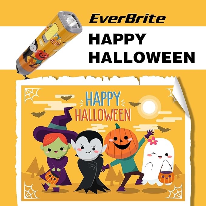 EverBrite Halloween Flashlights Halloween Gifts, Small LED Flash Light Handheld Torch with Lanyard 3AAA Battery Included, 1 Pack-Orange
