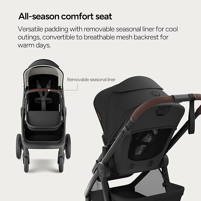 Mompush Ultimate 3 Full Size Baby Stroller from Newborn to 50 lbs - All-Terrain Large Wheels with Full Suspension, Reversible & Extendable Seat for Growing Kids, One-Second Compact Fold