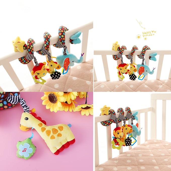 TOYMYTOY Car Seat Stroller Toy: Kid Plush Monkey Elephant Crib Hanging Rattles, Baby Spiral Carseat Bed Stroller Sensory Toy Newborn Essentials