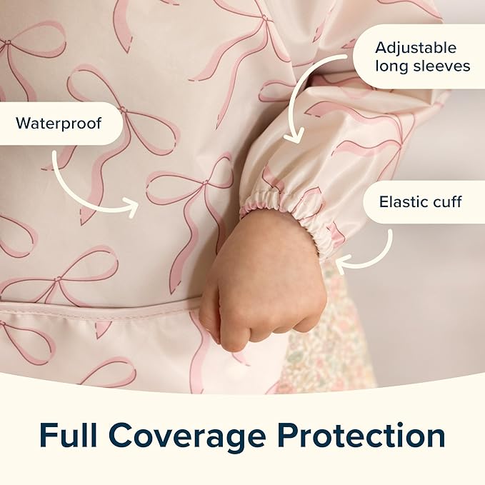 Tiny Twinkle Long Sleeve Bib for Babies & Toddlers | Waterproof Smock Bib for Eating | Machine Washable & Mess-Proof Feeding Essentials | Newborn Shower Gift (Flutter, 6–24M)
