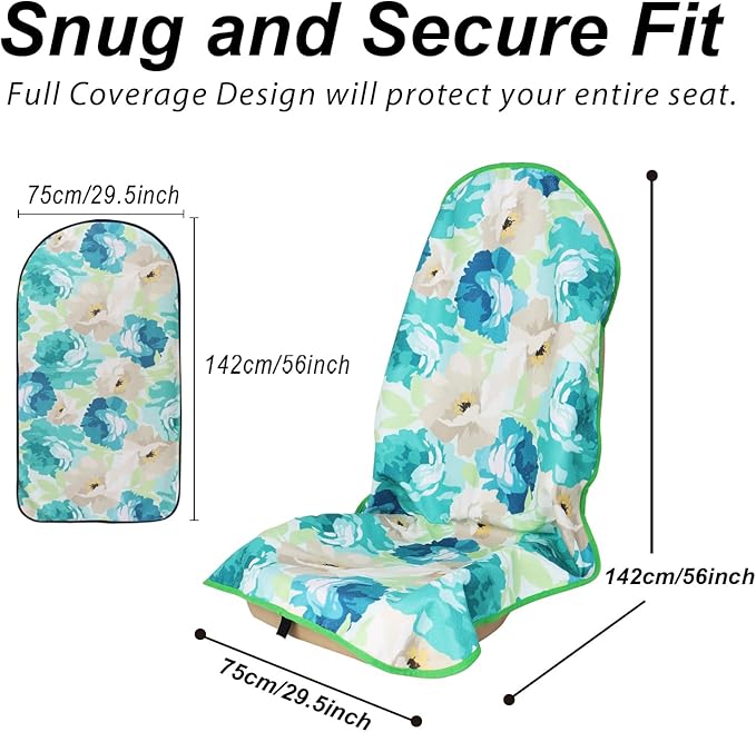 Sweat Towel Car Seat Cover Protector Front Seats for Gym Workout, Running, Swimming, Beach and Hiking, Waterproof Universal Seat Cover for Car, Truck, Van & SUV (Cyan Flower, 1pcs)