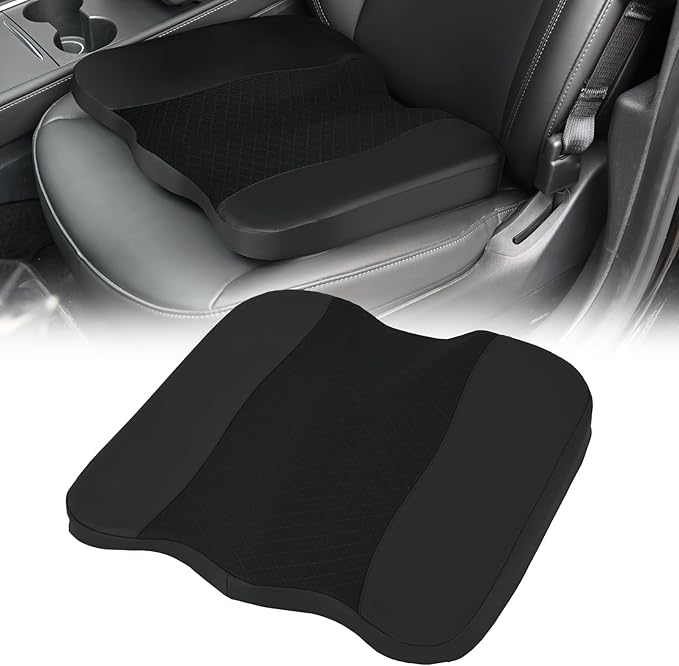 Nilight Car Seat Cushion Black Leather Breathable Mesh Splicing Cushion Memory Foam Suitable for Daily Life Driving Relieves Sciatica and Tialbone Pain Improves Drive Visibility
