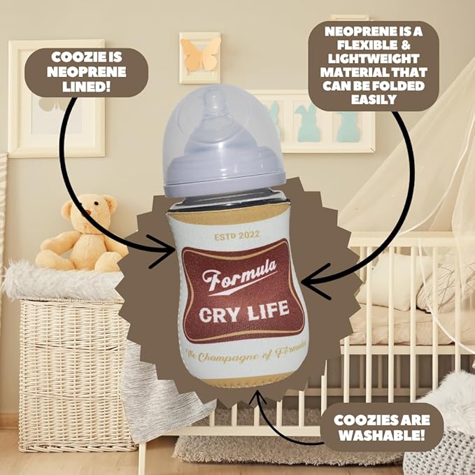 American Beer Themed Coozies for Baby Bottles - Funny Gift for New Parents & Baby Showers - (2 Premium Designed Neoprene Coozies + BPA/Lead/Phthalate Free Bottle Included) (Design 4)