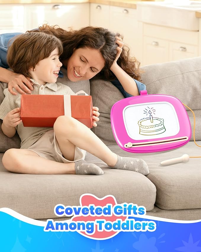 Magnetic Drawing Board, Toddler Girl Toy for 1-3 Year Old, Doodle Board Learning and Educational Toy for 1 2 3 Year Old Baby Birthday Gift- Deep Pink