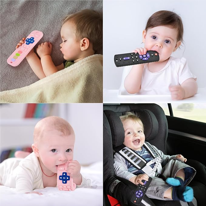 Baby Silicone Teething Toys, Simulation TV Remote Control Shape Teether Toys for Toddlers 3-18 Months, Boys Girls Baby Teething Toys, Babies Chew Toys, Freezer BPA Free, Pink
