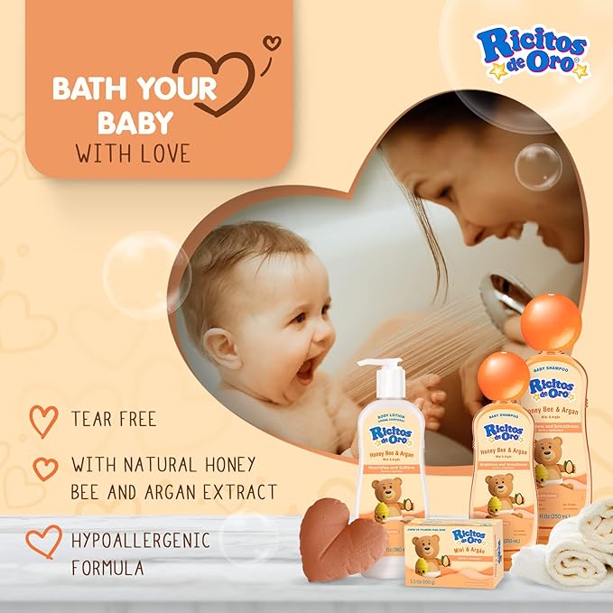 Ricitos de Oro Honey Bee Shampoo Baby Cleansing Shampoo Rattle Cap ParabenFree Product for Baby’s Delicate Hair Hypoallergenic 3-Pack of 8.4 FL Oz Each, 3 Bottles