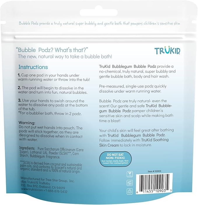 TruKid Bubble Podz Bubble Bath for Kids, Toddlers, & Babies, Tear Free Gentle & Refreshing Bath Bomb for Sensitive Skin with Natural Moisturizers, Non-Toxic, pH Balanced, Eucalyptus Scent (10 Podz)