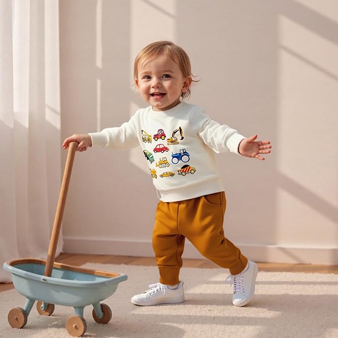 Fernvia Toddler Baby Boy Clothes Set 2T 3T 4T 5T Truck Excavator Print Long Sleeve Sweatshirt Elastic Pants Fall Outfits