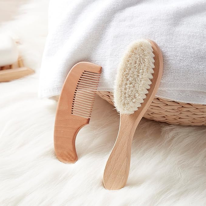 MYZI Baby Hair Brush Set – Baby Brush and Comb Set Newborn, Baby Comb and Brush Set Boy and Girl, Newborn Hair Brush and Newborn Comb - Baby Gift Set