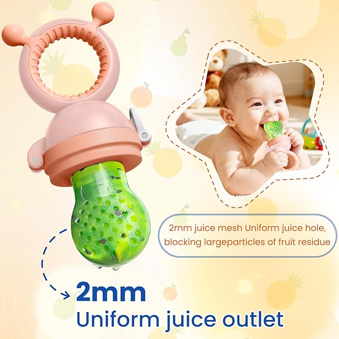 Baby Fruit Food Feeder Pacifier with 3 Different Size Silicone Pouch,Teethers for Babies 6-12Months, Baby Solid Food Essentials, Push Pop Silicone Feeder, Nutrition Feeder, BPA Free, 1 Pice, Orange
