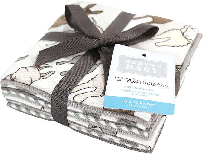 Hudson Baby Unisex Baby Flannel Washcloths, Farm Friends Cream 12Pk, One Size