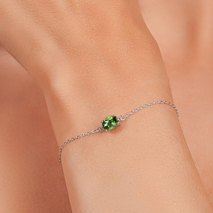 Gem Stone King 7X5MM Oval Gemstone Birthstone Solitaire Bracelet For Women | 925 Sterling Silver | Adjustable Bolo Bracelet For Women | Fine Jewelry Gifts for Her Mom Wife
