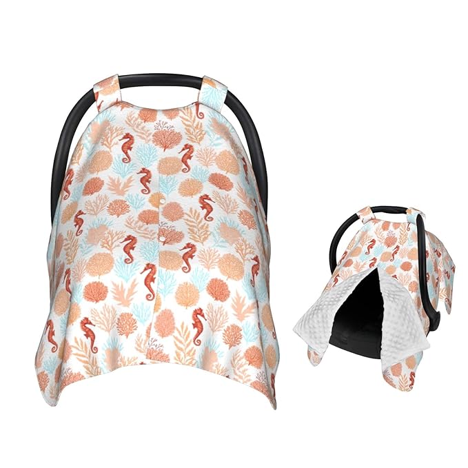 Tropical Pattern Corals Sea Horse Baby Car Seat Canopy Nursing Cover for Newborn Car Seat Breastfeeding Covers Blanket Newborn Shower Gift