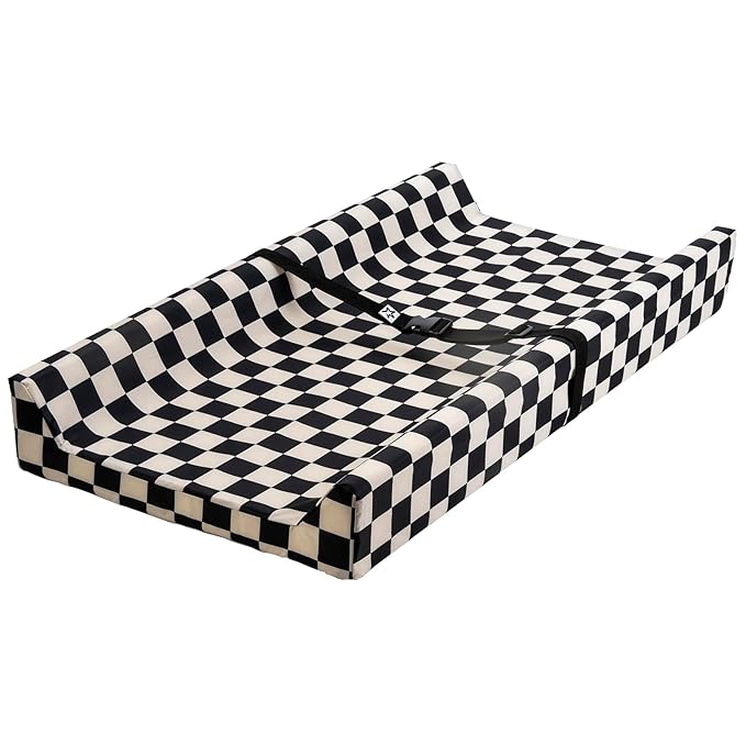 Tiny Twinkle Diaper Changing Pad for Dresser & Nursery Table – Waterproof, Wipeable & Mess-Proof Baby Changing Pad with Safety Strap, Non-Slip Base & Removable Washable Cover(Black Checkers)