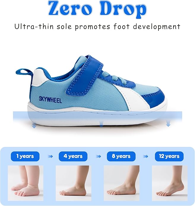 SKYWHEEL Toddler Wide Toe Box Barefoot Shoes Boys Sneakers Kids Tennis Shoes Comfort Lightweight Zero Drop Walking Shoe for Indoor/Outdoor Play