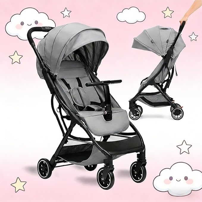 Baby Stroller, 2 in 1 Lightweight UmbrellaTravel Stroller with Automatic Fold, Compact with Basket for Airplane Walking(Gray)