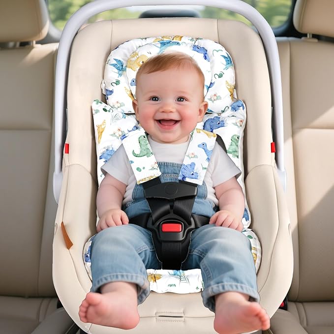 TANOFAR Infant Car Seat Insert with Removable Cushion for Baby Boys, Reversible Newborn Carseat Insert for Baby Head Body Support, Fits for Stroller, Baby Swing, Bouncer (Dinosaur)