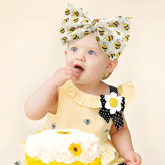 YanJie 7'' 2Pcs Bee Baby Bows for Girls Yellow Headbands for Infant Toddlers Summer Hair Bow Accessories Stripe Outfits for Girl Baby Hair Accessory Gift