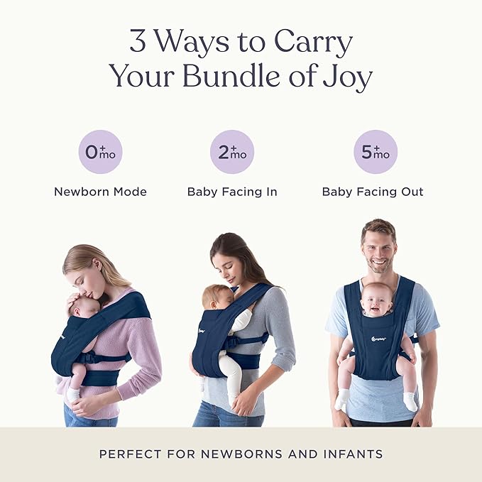 Ergobaby Embrace Baby Carrier Newborn to Toddler - Lightweight Ergonomic Baby Carriers - Cozy Essentials (7-25 Pounds), Ponte Knit, Midnight Blue