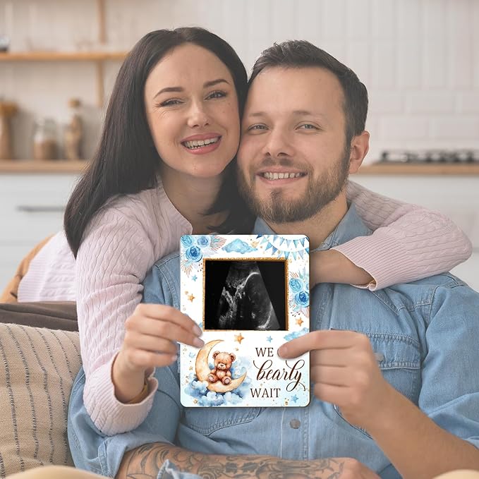 ALodr Bear Baby Shower Decorations, Baby Shower Sign Picture Frame, Cute Bear Decor Gender Reveal, Pregnancy Milestone Keepsake, Pregnancy Announcement Sonogram Photo Frames
