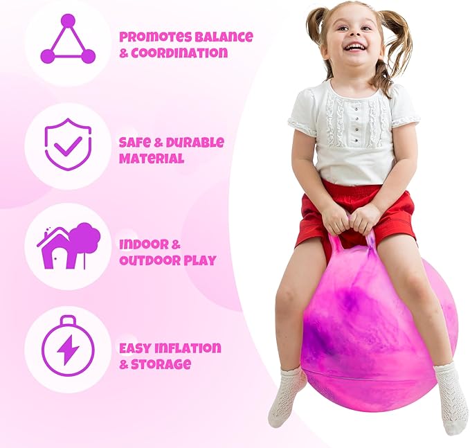 Upper Rider 20 Inch Clouds Hopper Ball for Kids Ages 6-12, Purple Pink Bouncy with Handle, Extra-Large Inflatable Jumping Ball with Pump and Gift Box, Indoor Outdoor Balance Toy for Girls and Boys
