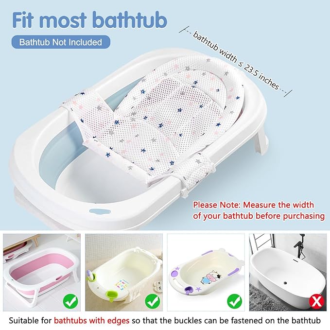 Colorlife Baby Bath Seat Support Net Infant Bathing Seat Support Mat, Adjustable Comfortable Non-Slip Three-Pointed Baby Shower Net Bathtub Sit Up Mesh for Newborn 0-12 Months-White(No Bathtub)