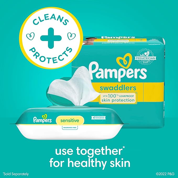 Pampers Baby Wipes Sensitive, Water Based Hypoallergenic and Unscented 504 Total (6 Flip-Top Packs)