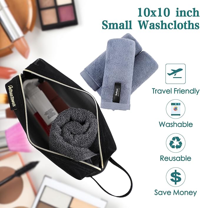 Wash Cloths 6 Pack, Reusable Makeup Remover Cloths, Super Soft and Gentle Face Towel for Sensitive Skin, 10x10 inch Small Face Washcloths, Easy to Rinse Quick Dry Slate Blue Facial Cleansing Cloths