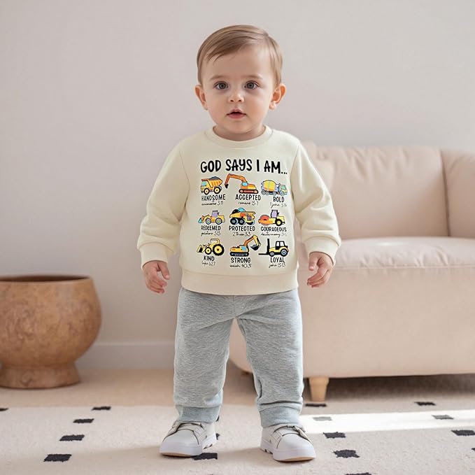 Baby Boy Fall Clothes Set Long Sleeve Truck Tractor Print Sweatshirt Pants Toddler Infant Outfits 6 12 18 24 Months 2T