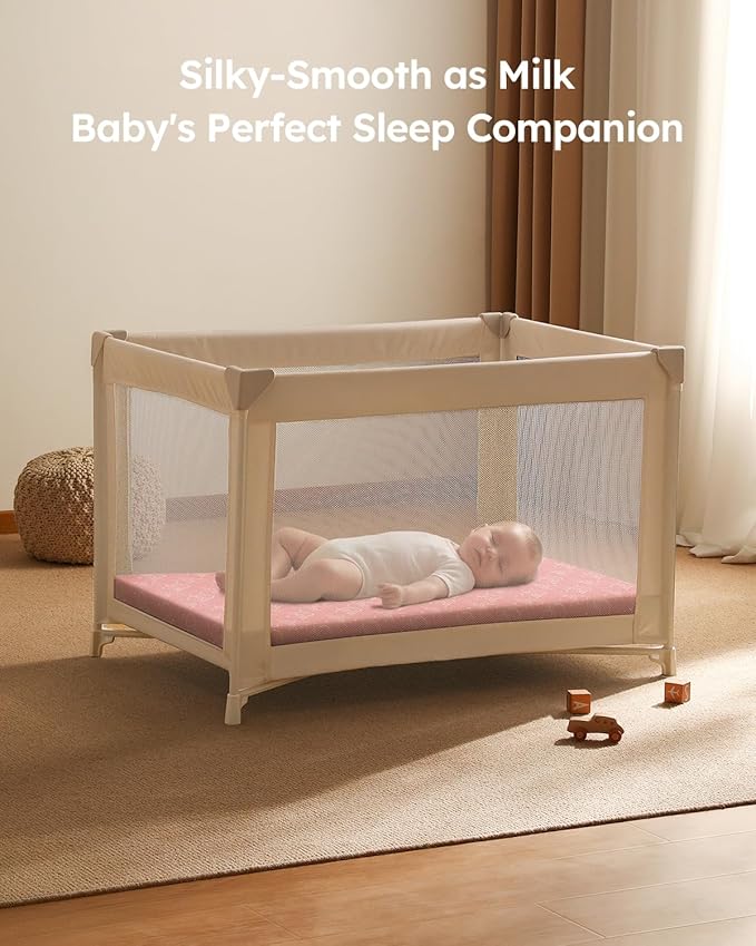 Pack and Play Sheets Fitted 3 Pack, Mini Crib Sheets for Pack N Play Mattress Stretchy Portable Playard Sheets, Soft Breathable Pink White Moon