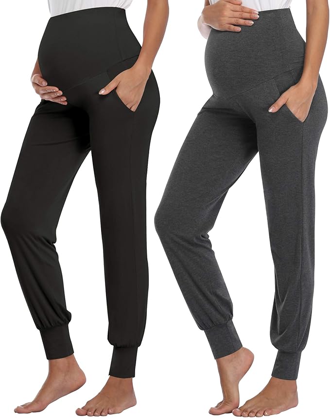 AMPOSH Women's Maternity Pants Stretchy Lounge Workout Sweatpants Casual Loose Comfy Pregnancy Joggers with Pockets