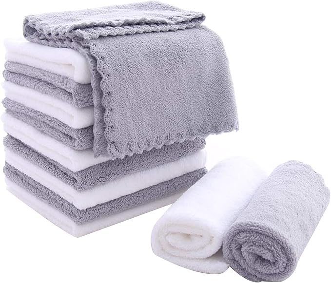 12 Pack Baby Washcloths - Extra Absorbent and Soft Wash Clothes for Newborns, Infants and Toddlers - Suitable for Baby Skin and New Born - Microfiber Coral Fleece 12x12 Inches