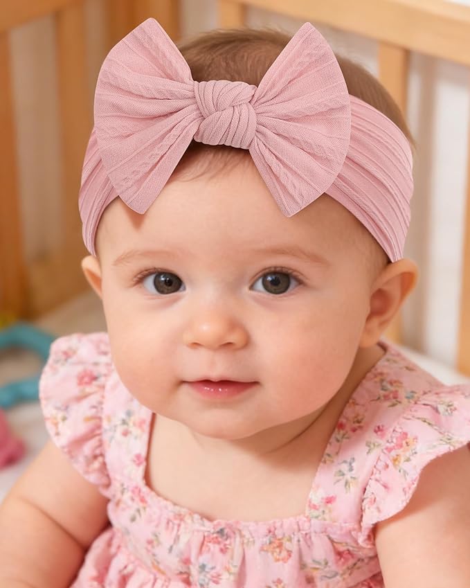 jollybows 12pcs Baby Girls Nylon Headband with Bow Newborn Hairbands Infant Hair Bow Elastics Handmade Hair Accessories for Toddlers Kids