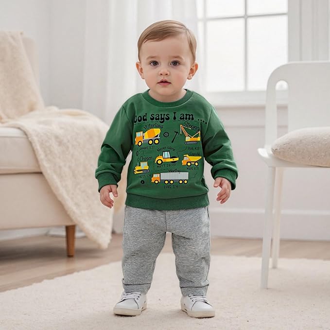 Baby Boy Fall Clothes Set Long Sleeve Truck Tractor Print Sweatshirt Pants Toddler Infant Outfits 6 12 18 24 Months 2T