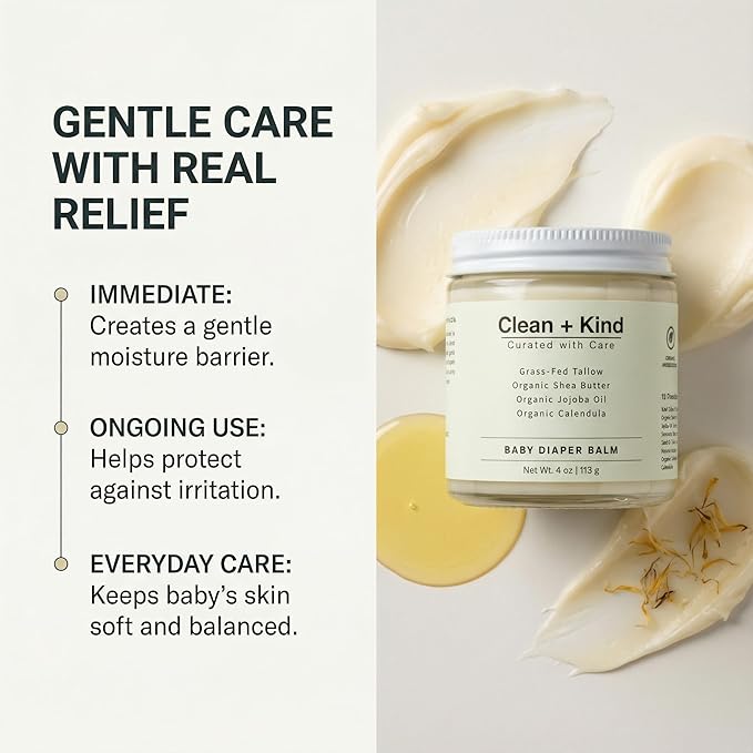 Organic Diaper Balm – 4 oz Baby Diaper Rash Cream – Soothes & Protects Sensitive Skin with Grass-Fed Tallow, Shea Butter, Jojoba & Calendula – Petroleum-Free, Organic Baby Balm