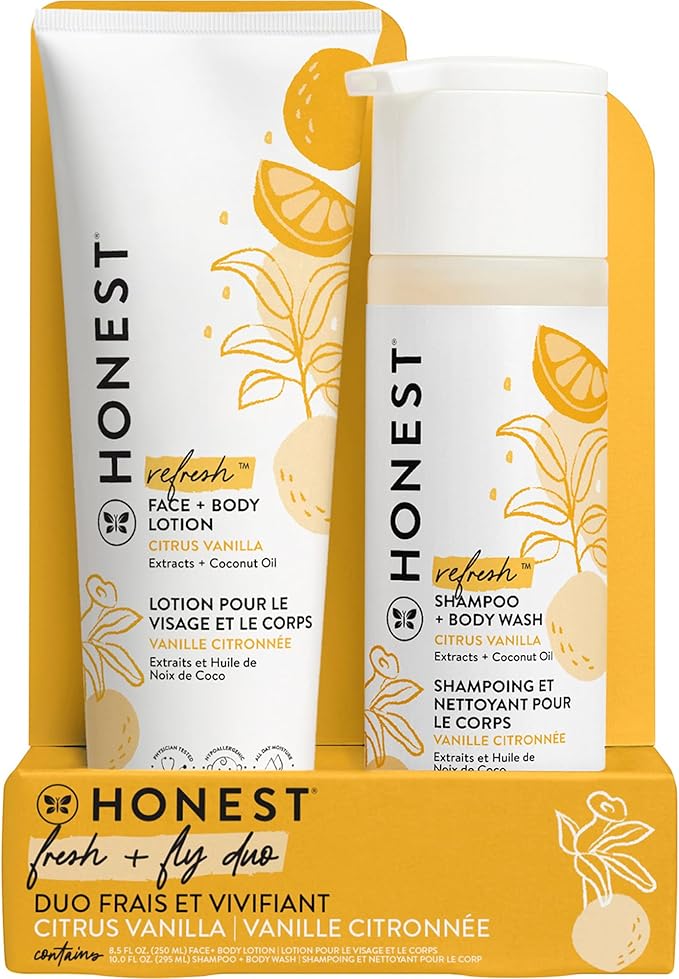 The Honest Company 2-in-1 Cleansing Shampoo and Body Wash Face Lotion Bundle, Gentle for Baby Naturally Derived Citrus Vanilla Refresh 18.5 fl oz