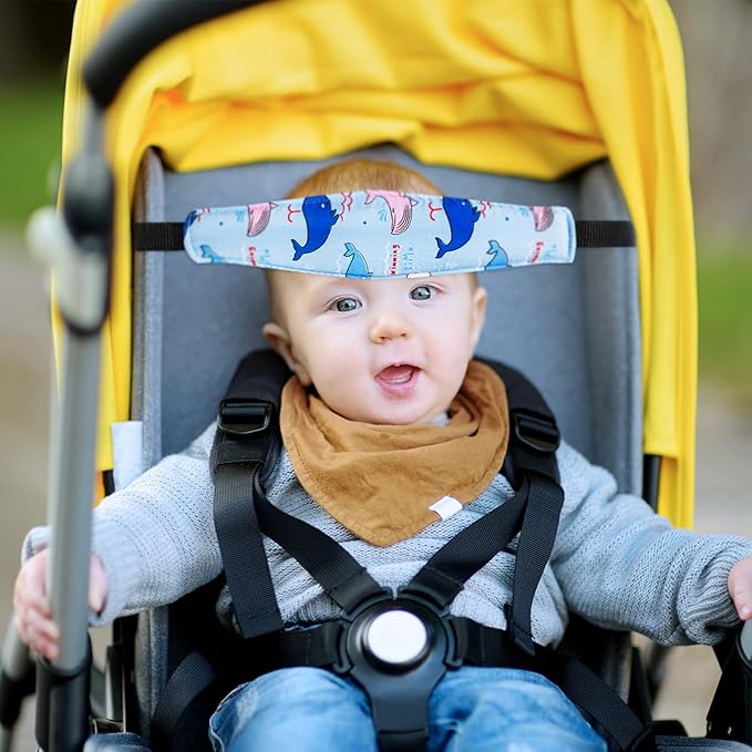 HESTYA 2 Pcs Carseat Head Support Toddler Stroller Seat Headrest for Sleeping Traveling Neck Relief Headband Strap for Kids Children Toddler Infant(Dinosaur and Dolphin)
